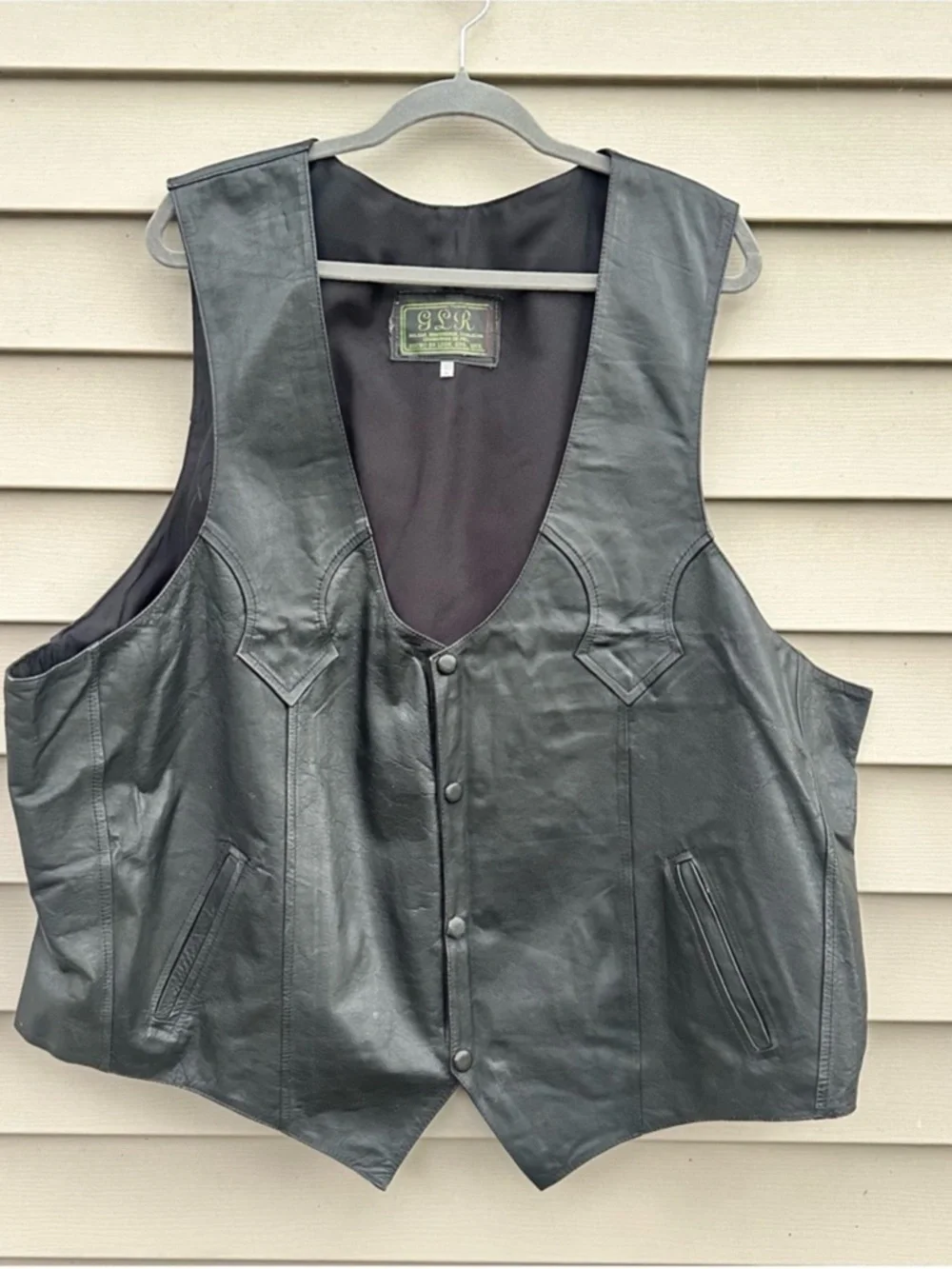 Vintage western black leather vest men’s 50